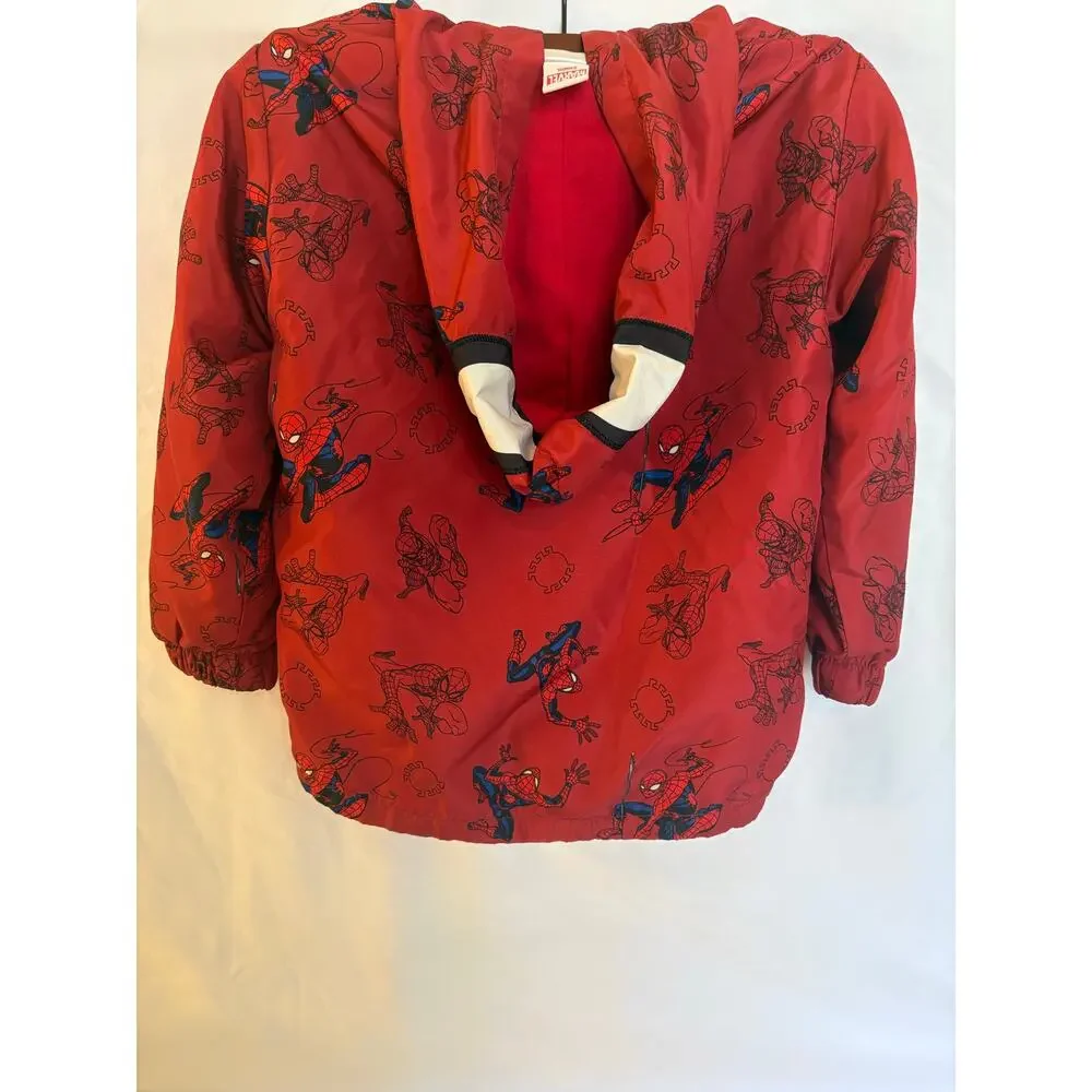 Marvel Spider-Man Boys Jacket Size 5 Red Hooded Lightweight Windbreaker